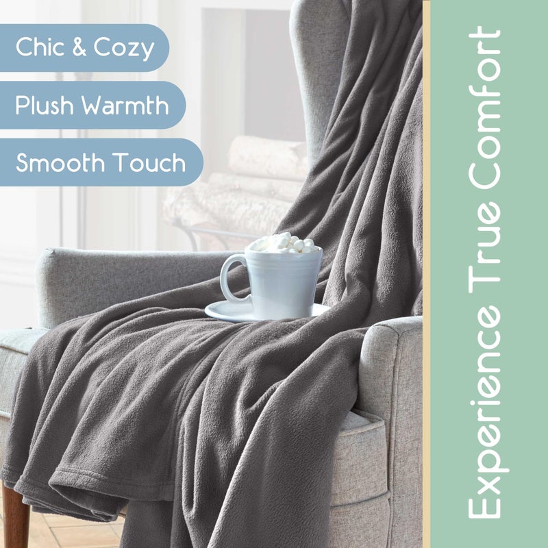 Vellux Twin Size Microfleece Fleece Blanket - Supersoft Lightweight Plush Throw for Bed, Couch, Travel & Pets - All-Season Comfort - Gray - Image 5